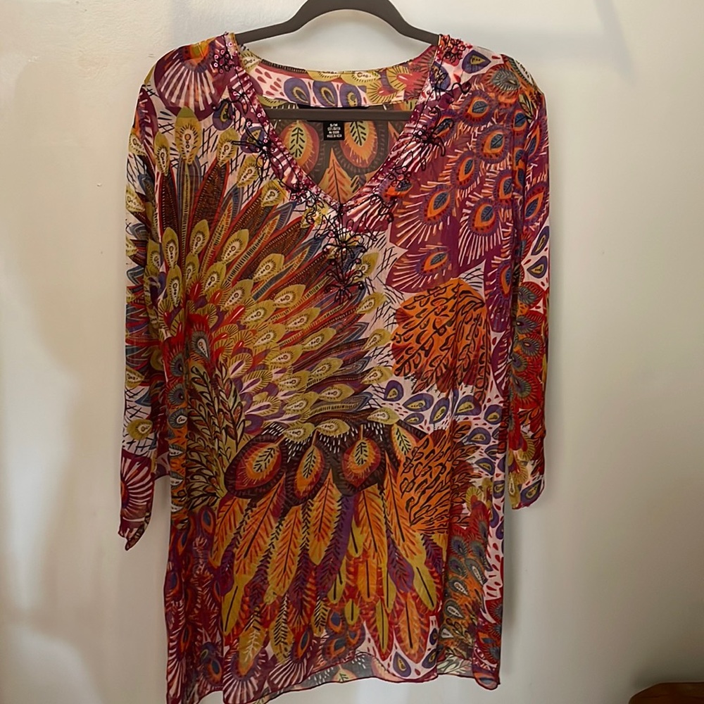Multi-Colored, Embellished Sheer Tunic made in India